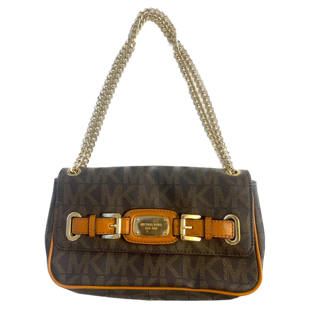 Michael Kors MK Small Hamilton Bag - Gold Chain, Flap with Buckle, Clutched